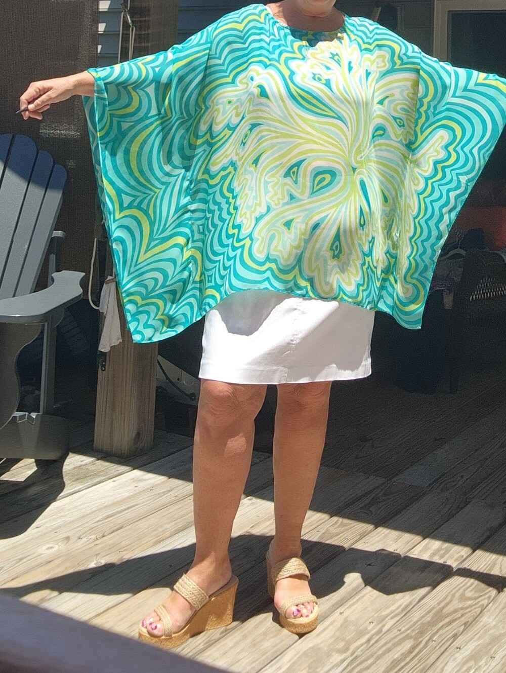 Women’s Turquoise & Lime  Poncho Sheer